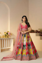 Kesar Fab Dark-Multicolor Silk Embroidered Lehenga | Grocsy