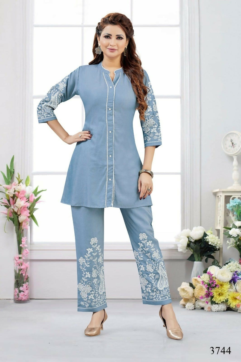 Joban Fashion Heavy Muslin Denim Color Kurta Set | Grocsy
