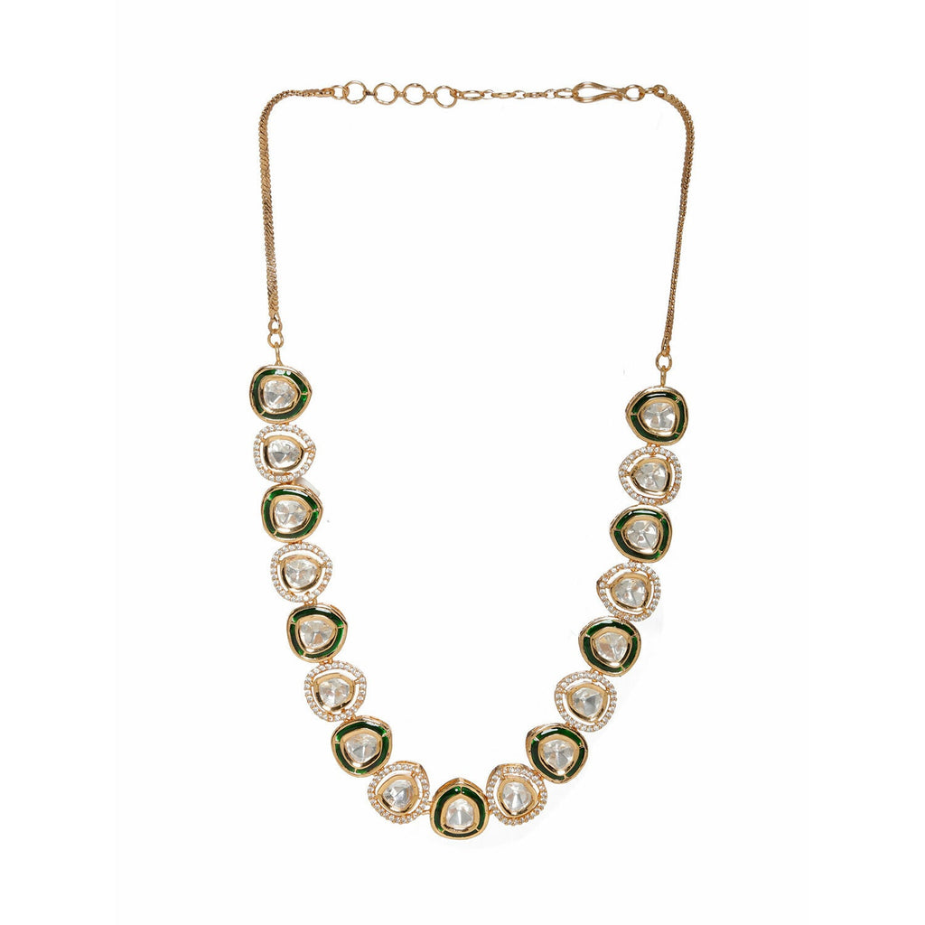 Kundan and Diamond Neckpiece with Meenakari (Gold) - Ruby Raang | Grocsy