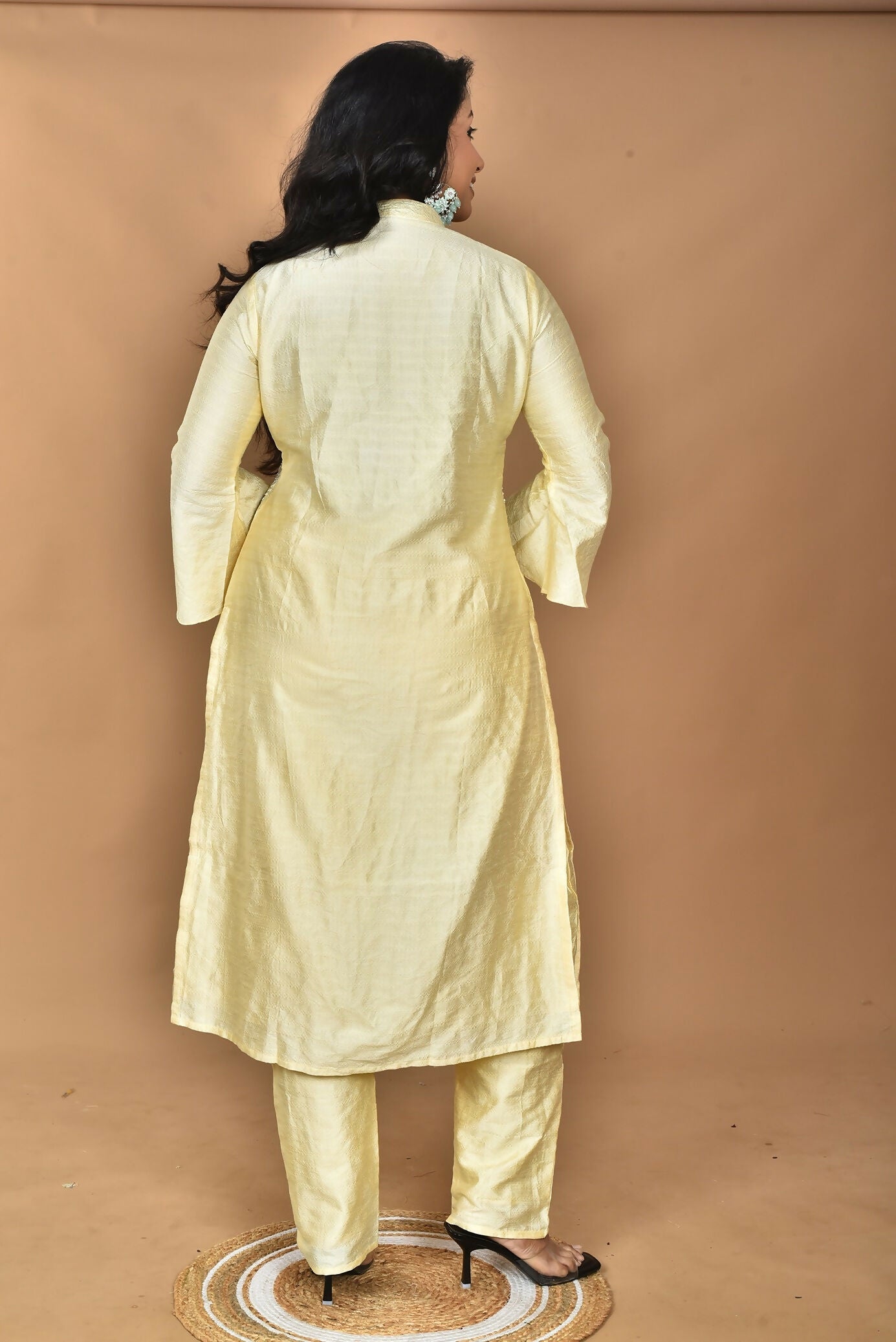 Morchari Women And Hand Embroidery Co-Ord Set-Lemon- Yellow | Grocsy