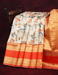 Off White Banaras Border Pichwai Design Banarasi Semi Silk Saree By Gayathri Reddy Designer Studio | Grocsy
