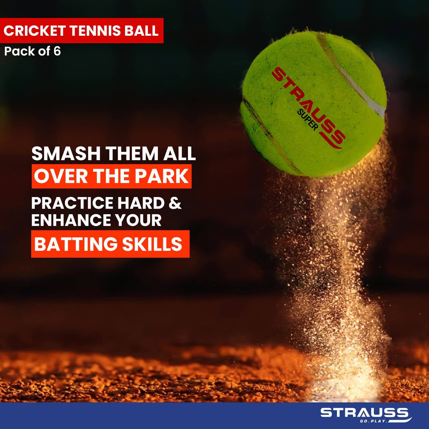 Strauss Cricket Tennis Balls - Yellow (Pack of 6)