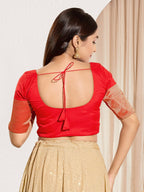 Joban Fashion Red Taffeta Silk Padded Blouse With Round Neck Elbow Sleeves | Grocsy