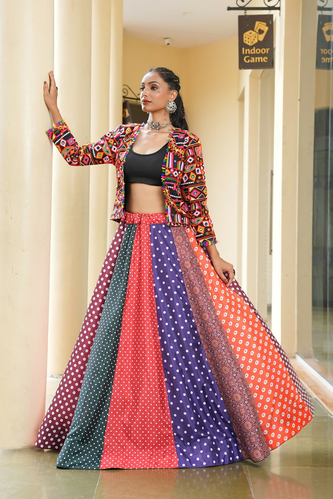AI Fashion Multi Silk Crepe Designer Navratri Wear Lehenga Choli Collection | Grocsy