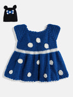 ChutPut Hand knitted Crochet Wool Queen Dress For Baby Girls - Blue | Grocsy