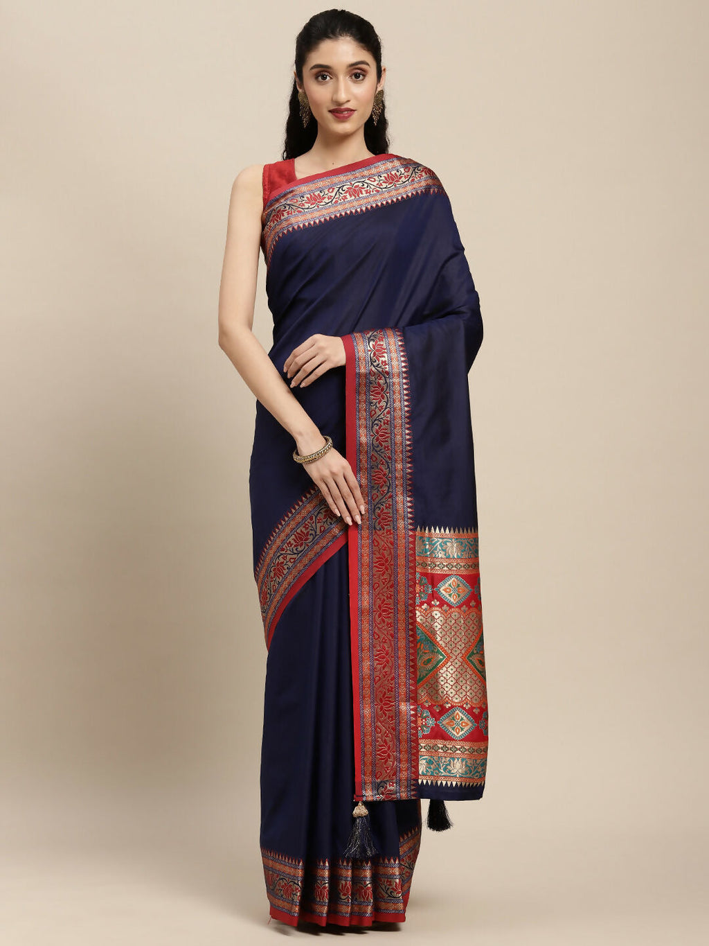 Shree Shyam Fashion Silk Blend Blue Saree | Grocsy
