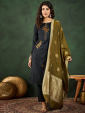 Sangria Self Designed Straight Kurta & Trousers With Dupatta | Grocsy