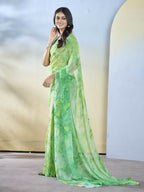 Sea Green Georgette Designer Printed Ready to Wear Saree - Samyana | Grocsy