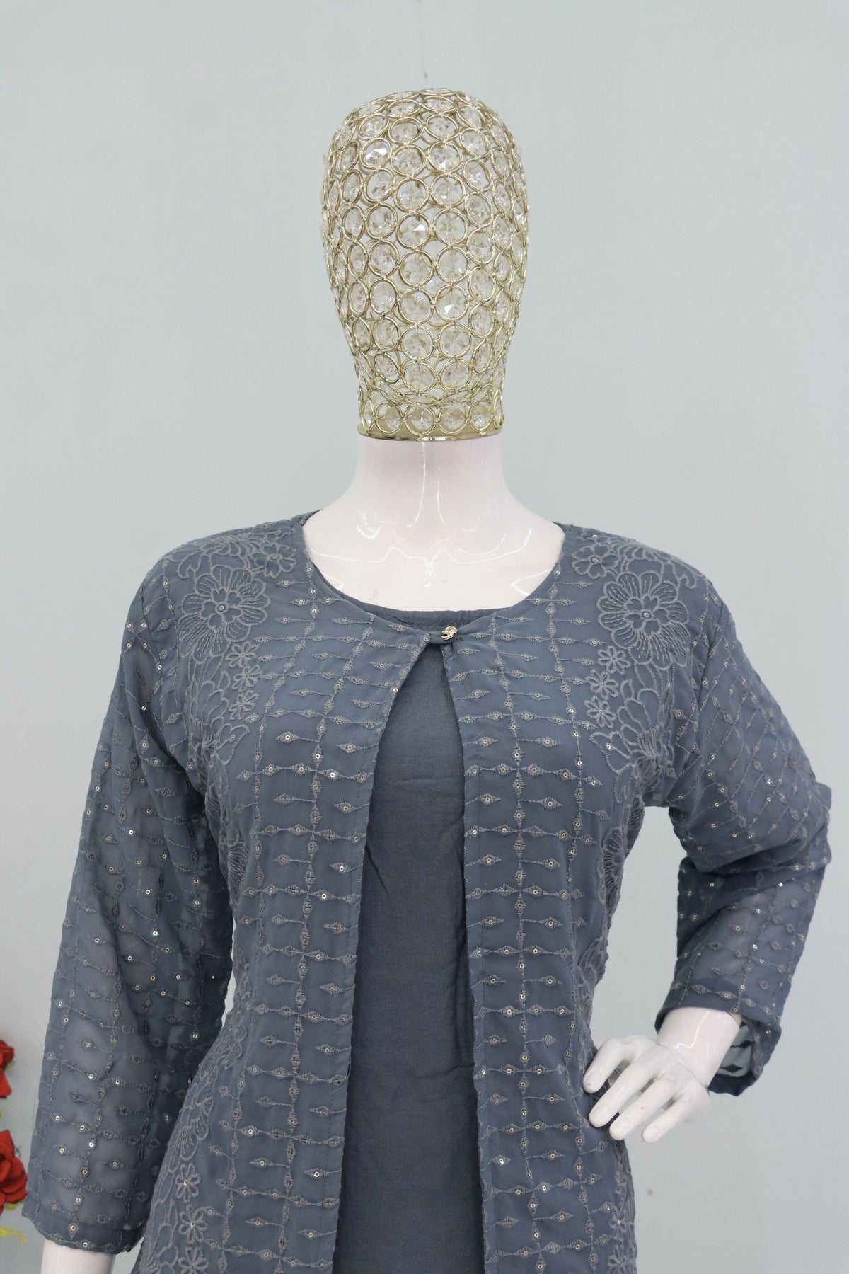Teeya Creation Grey Color Faux Georgette Party Wear Designer Co Ord Set | Grocsy