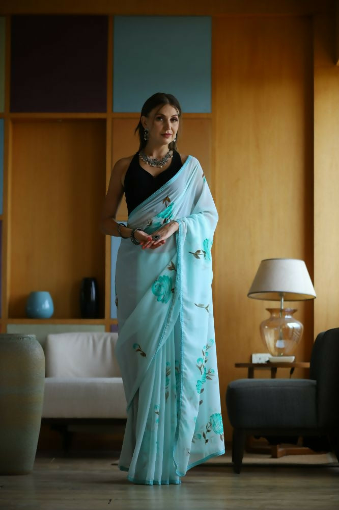 Vamsee Laxmi Blue Georgette Saree | Grocsy