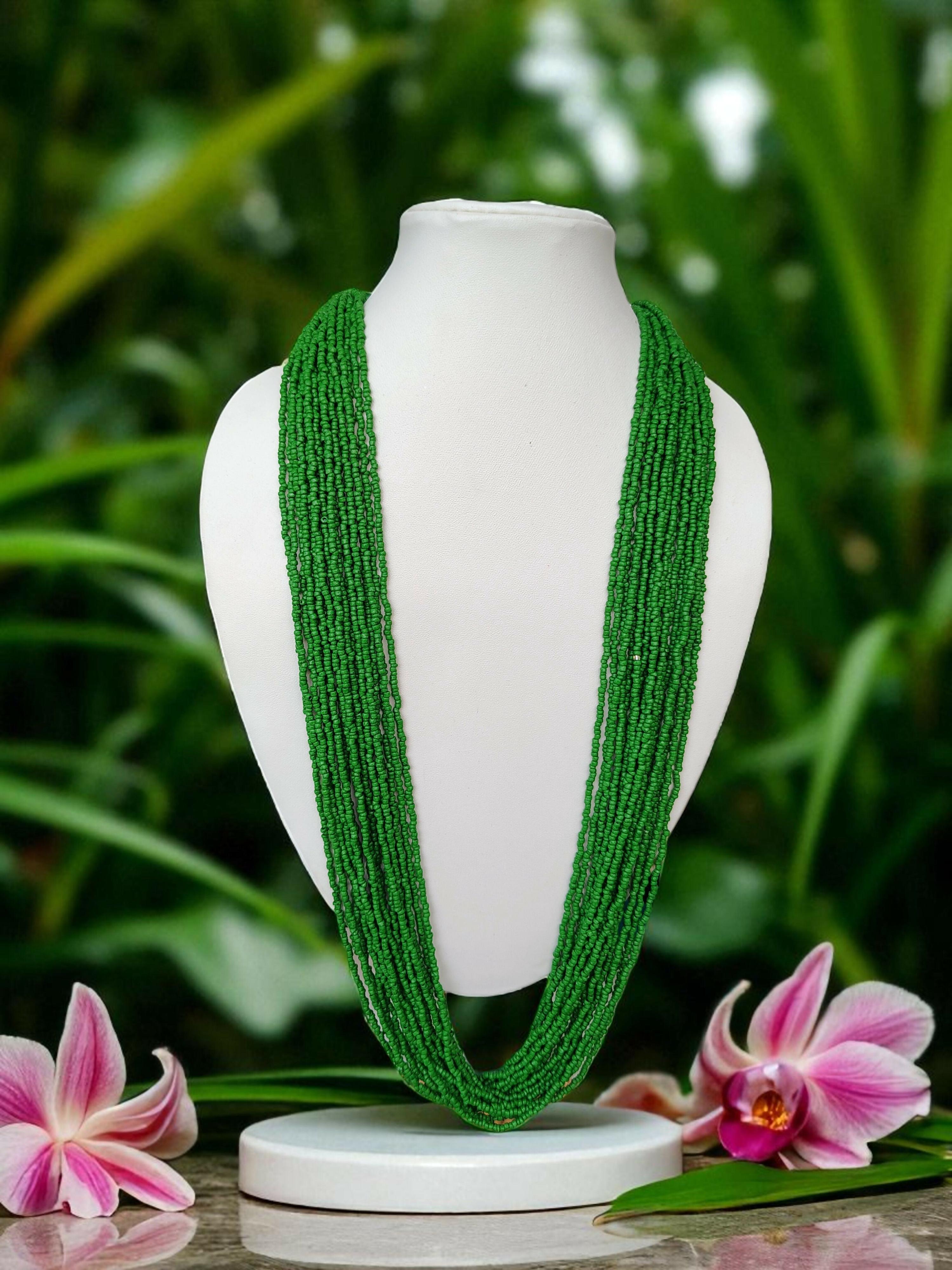 Inhanns Rangsaaz 20-Layer Luxe Long Beaded Only Necklace - Green Only Necklace | Grocsy