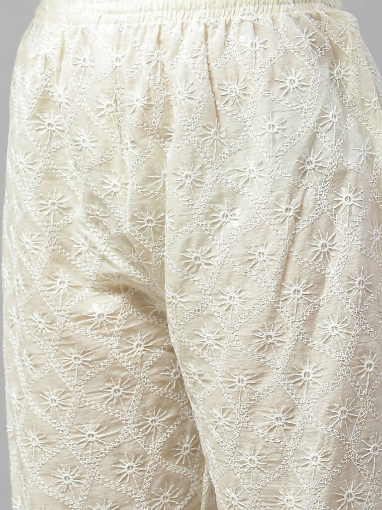 Miravan Women's Cotton Printed Embroidery Straight Kurta And Palazzo | Grocsy