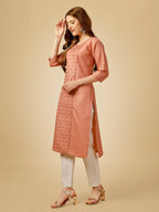Jyoti Fashion Women's Gajri Cotton Blend Embroidered Kurta Pant Set | Grocsy