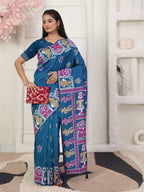 Shree Shyam Fashion Silk Blend Teal Blue Saree | Grocsy