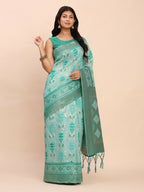 Shree Shyam Fashion Linen Cotton Sea Green Saree | Grocsy