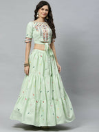 Pista Cotton Embroidered Work Lehenga Choli with Dupatta - Jivika | Grocsy