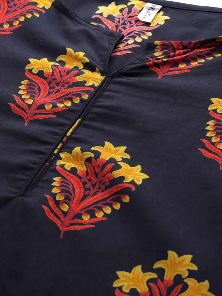 Yufta Navy Blue And Black Kurta And Palazzo Set | Grocsy