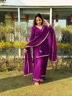 Teeya Creation New Trendy Elegant Wine Chanderi Silk Kurta Set with Delicate Lace Detailing and Matching Dupatta | Grocsy