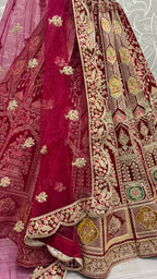 Jyoti Fashion Women's Rani Pink Velvet Dori, Multi Thread Embroidered with Diamond Work Wedding Lehenga Choli | Grocsy