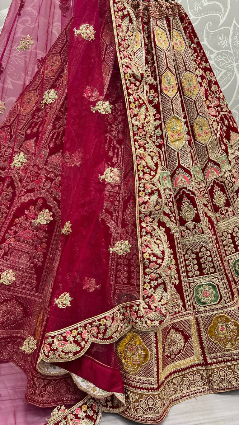 Jyoti Fashion Women's Rani Pink Velvet Dori, Multi Thread Embroidered with Diamond Work Wedding Lehenga Choli | Grocsy
