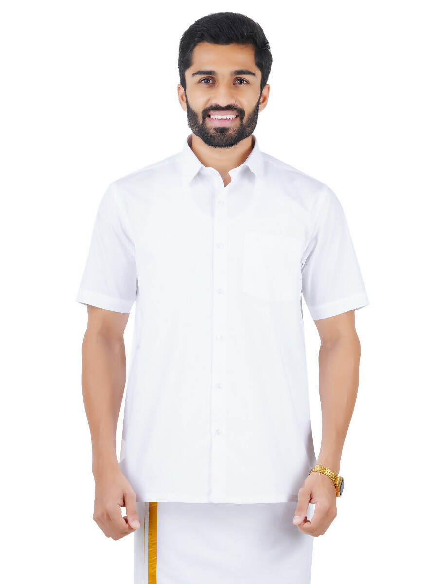Ramraj Cotton Mens Half Sleeve Royal Cotton White Shirt | Grocsy