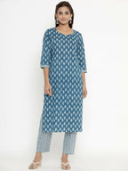 Miravan Women's Pure Cotton Straight Kurta And Palazzo Set | Grocsy