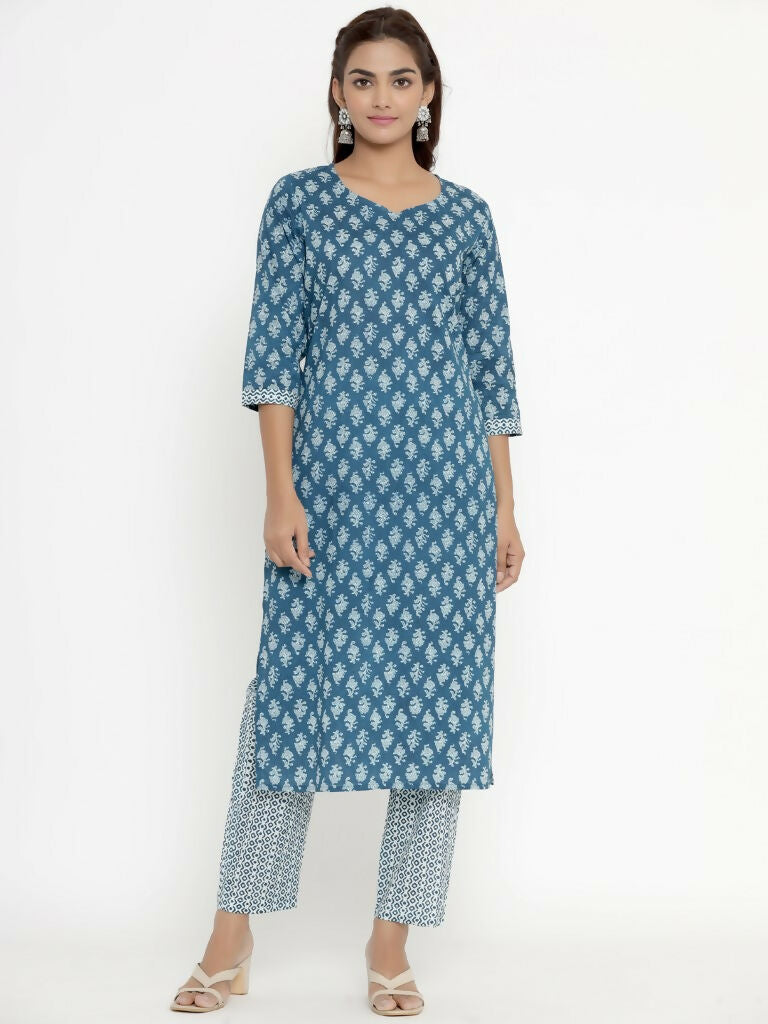 Miravan Women's Pure Cotton Straight Kurta And Palazzo Set | Grocsy