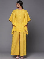 Ahalyaa Women Mustard Yellow Floral Printed Pure Cotton Co-Ords | Grocsy
