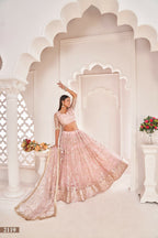 Eilara Women'S Baby Pink Butterfly Net Embroidered Thread Work Party Wear Lehenga Choli | Grocsy
