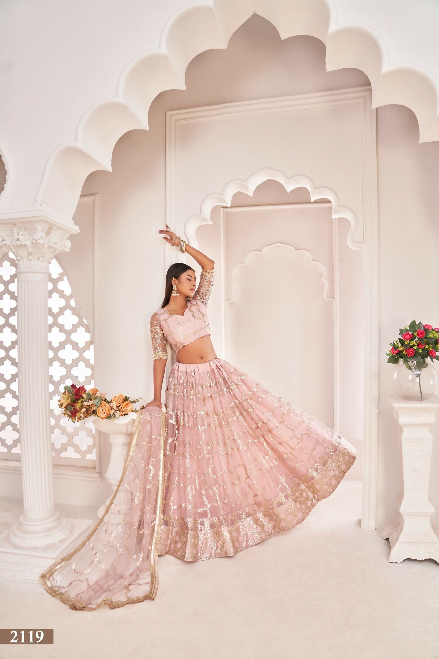 Eilara Women'S Baby Pink Butterfly Net Embroidered Thread Work Party Wear Lehenga Choli | Grocsy