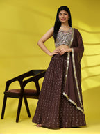 Brown Georgette Embroidered Lehenga choli with Dupatta - Dhara | Grocsy