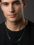 NVR Men's Handcrafted Green Rhodium Plated Chain | Grocsy