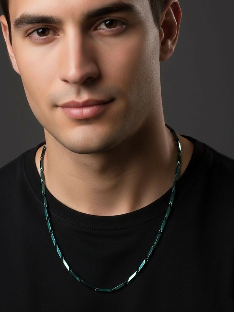 NVR Men's Handcrafted Green Rhodium Plated Chain | Grocsy