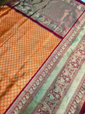 DEIANA'S Beautiful Designer Golden zari Soft Lichi Silk Saree - Orange | Grocsy