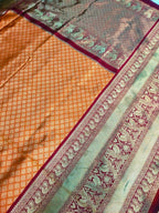 DEIANA'S Beautiful Designer Golden zari Soft Lichi Silk Saree - Orange | Grocsy