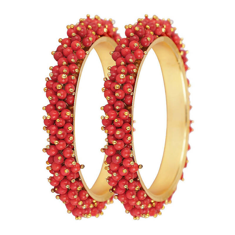 Mominos Fashion Joharkamal Gold-Polished Red Beads Work Bangles | Grocsy