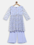 Ahalyaa Blue Net Kids Kurta Palazzo Sets For Girls | Grocsy