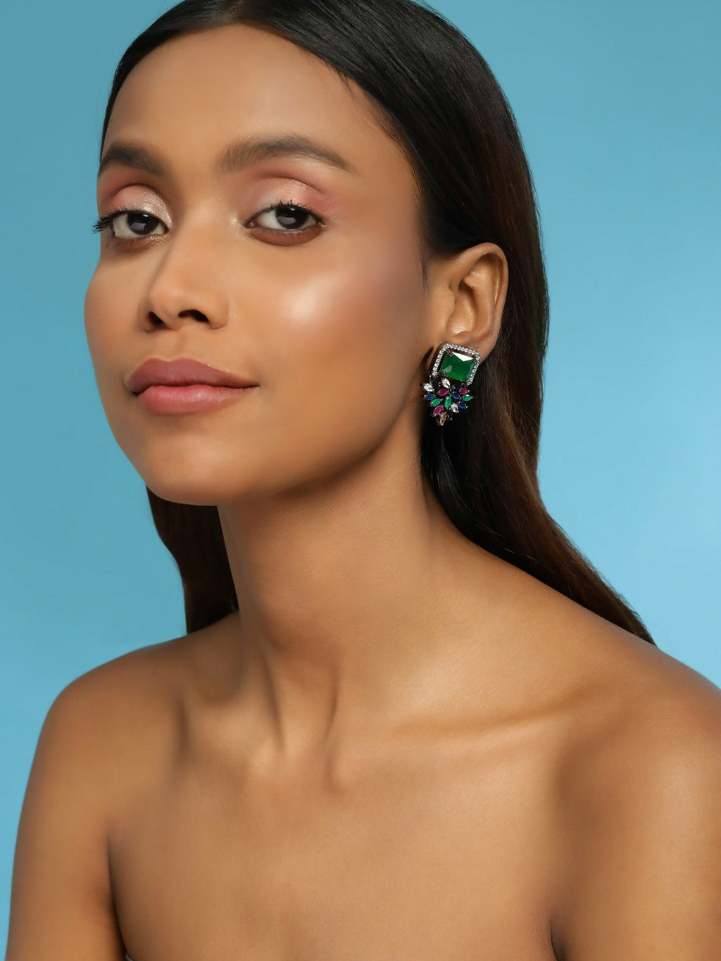 Green Stone Earrings- Ruby Raang | Grocsy