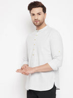 Even Apparels Cream Acrylic Short Men's Kurta With Band Collar | Grocsy