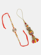 NVR Women & Men Set of 2 Multicolor Artificial beads Bhaiya Bhabhi Rakhi With Roli Chawal & Chocolate | Grocsy