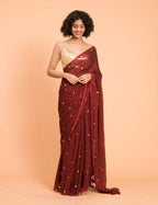 Suta Maroon Embellished Sequinned Pure Cotton Saree | Grocsy