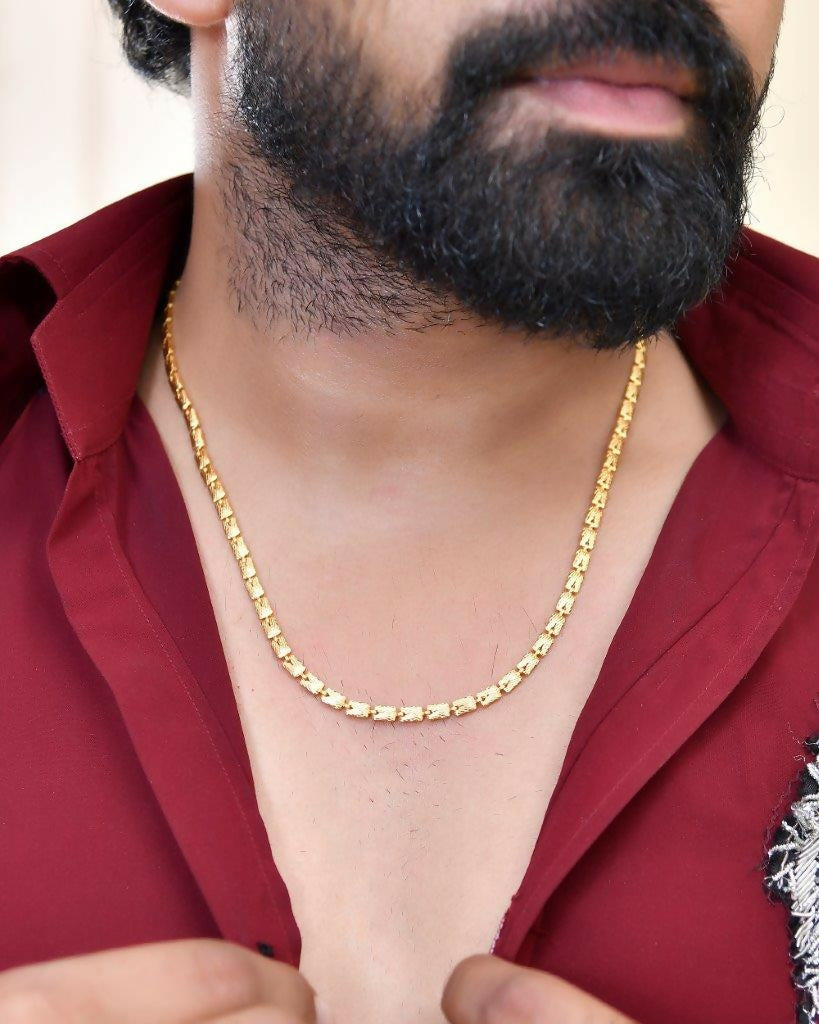 VOJ Gold-Polished Self Design Biscuit Chain For Men | Grocsy