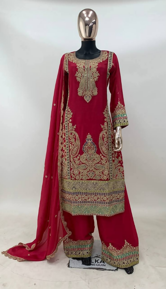 Lorenvalley Fashion Pink Chinon Embroidery With Sequince Work Salwar Kameez Stitched | Grocsy