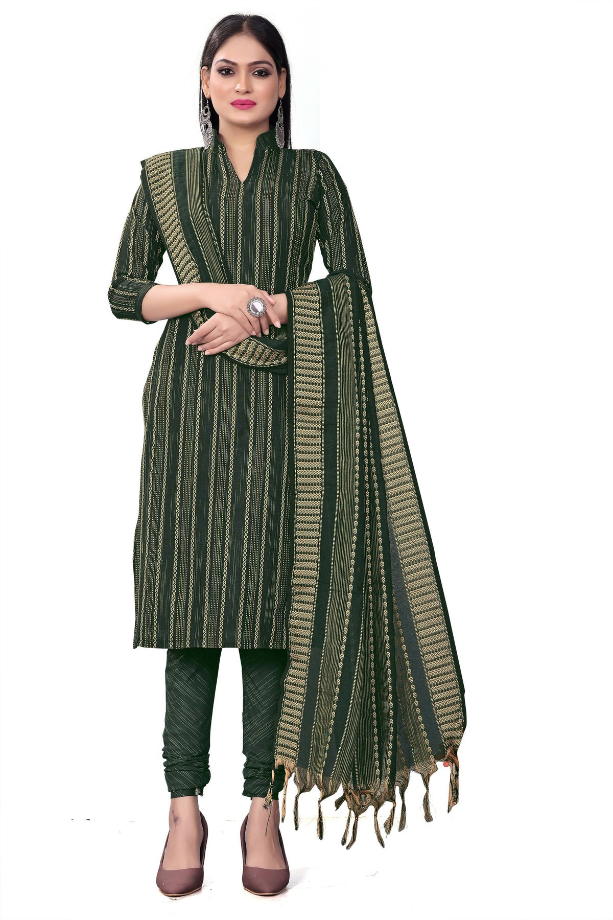 Green Cotton Jacquard Woven Unstitched Dress Material - Tanvi | Grocsy