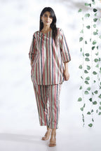 Breathables Women’S Pink Cotton Stripes Loungewear Co-Ord Set | Grocsy