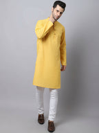Even Apparels Yellow Pure Cotton Men's Kurta With Band Collar (SLD1183) | Grocsy