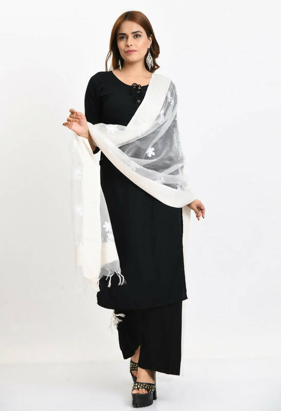 Mominos Fashion Moeza Women's Orgenza All Over Chikan Work White Dupatta | Grocsy