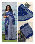Exclusive Collection Blue Red Beautiful Mulmul Cotton Saree | Grocsy