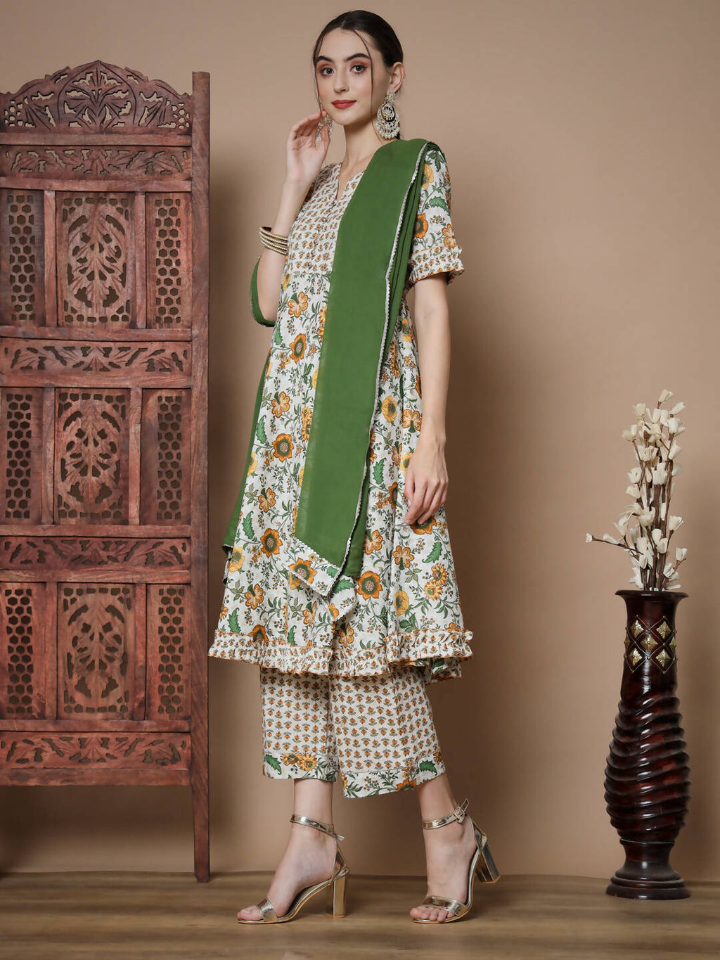 Myshka Women's Multi Anarkali Kurta & Palazzos With Dupatta | Grocsy