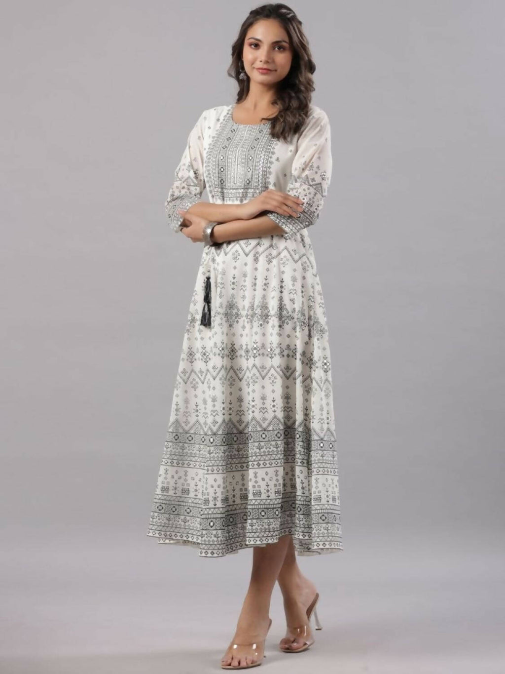 Juniper Women Off-White Georgette Flared Maxi Dress | Grocsy